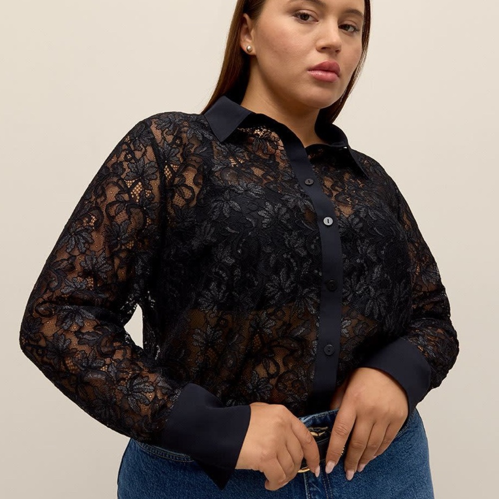 Addition Elle Elegant Black Lace Women's Top